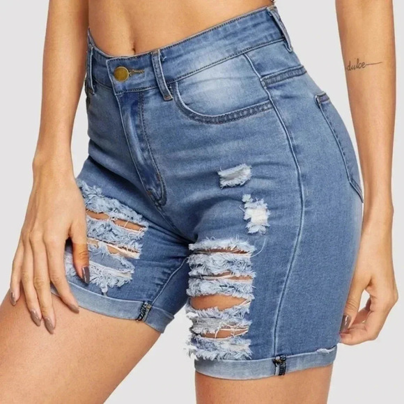 SHEIN Distressed Denim Shorts - Picture 1 of 6
